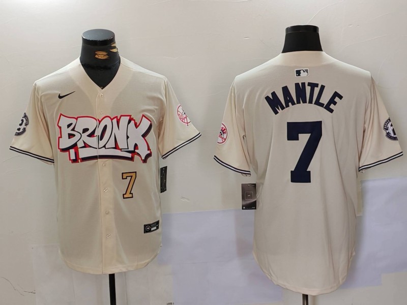 Men New York Yankees #7 Mantle Cream joint name 2024 Nike MLB Jersey style 2->new york yankees->MLB Jersey